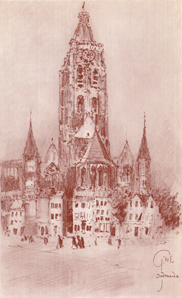 OUDENAARDE. Old Square and Church. Belgium 1916 antique print picture
